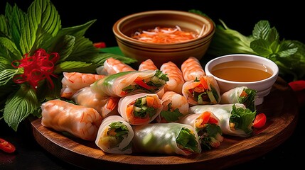 Vietnamese Spring Rolls with Prawns and Vegetable Generative AI