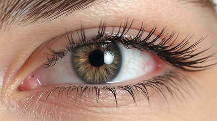 Close-up eye with fashion light natural make-up, extra long and volume eyelashes Generative AI