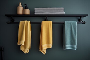unadorned towel rack holding neatly folded plush towels Generative AI