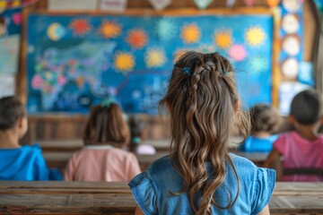 Elementary school students are attending classes in the classroom