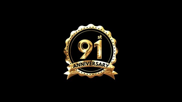 91st Anniversary luxury Gold Animation. Greeting for the 91st Anniversary. Luxurious Animation Celebrating 91 Years of Excellence