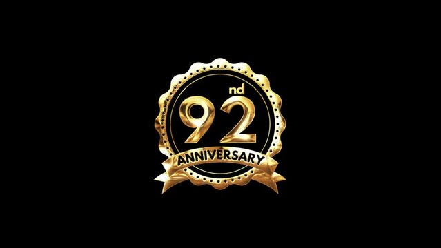 92nd Anniversary luxury Gold Animation. Greeting for the 92nd Anniversary. Luxurious Animation Celebrating 92 Years of Excellence