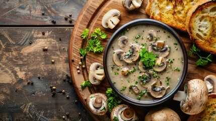 Mushroom Soup and Garlic Bread