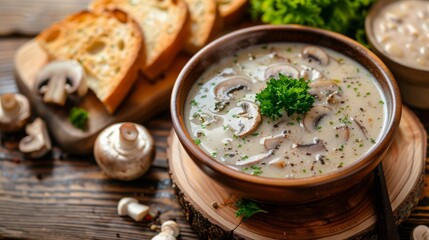 Mushroom Soup and Garlic Bread