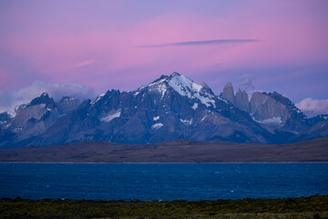 Lake Sarmiento and the iconic granite peaks of Torres del Paine.