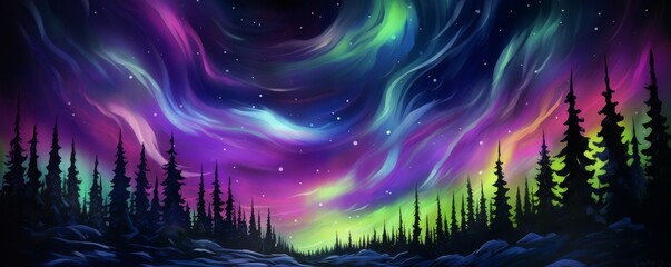 Fototapeta premium Colorful sky with green, purple and blue lights.