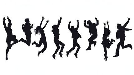 Fototapeta na wymiar Jumping people colorful silhouettes, generative Ai