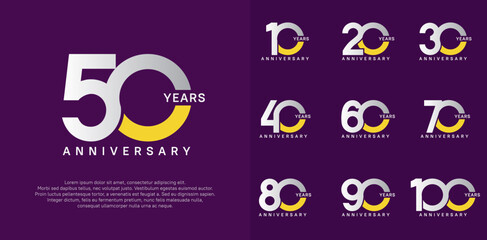 anniversary logotype vector set with silver and yellow color for special celebration day