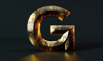 g capital letter in metallic gold on a dark background