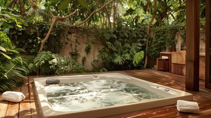 Nestled amidst verdant foliage and caressed by a soft, balmy breeze, this outdoor natural beauty spa beckons as an oasis of serenity.