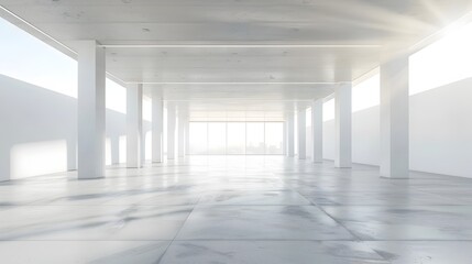 Bright and Expansive Minimalist Architectural Interior with Stark Concrete Elements and Clean Open Space