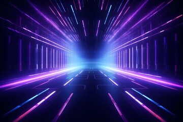 Glowing Futuristic Digital Technology Tunnel with Neon Lights and Abstract Lines for Network,Data,Speed and Internet Concepts