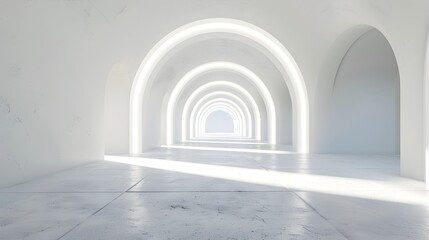 Fototapeta premium Illuminated Architectural Archway in Minimalist White Corridor Interior