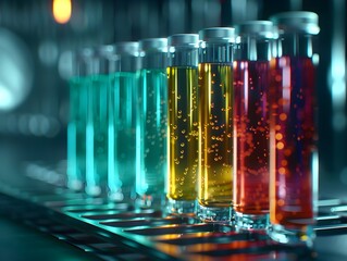 Vibrant Test Tubes Closeup in Cinematic Studio Lighting