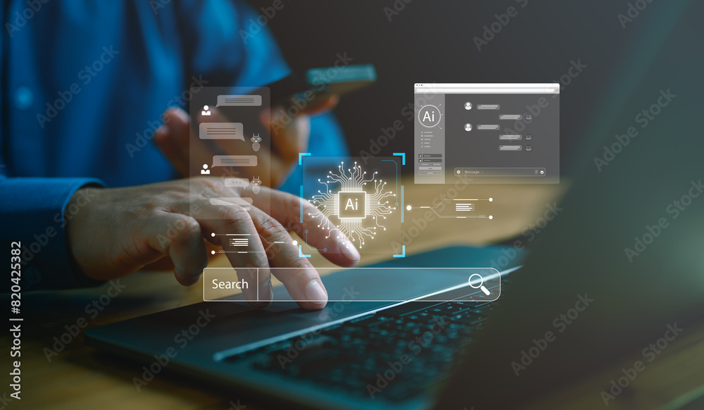 Leinwandbilder ai tech, businessman use computer and smartphone work with ai technology, artificial intelligence. u