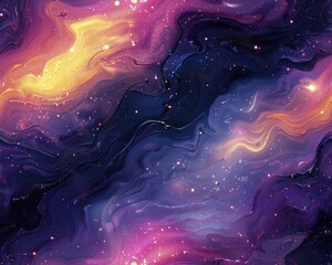 Abstract art of a galaxy with UFOs creating a symphony of sparkle and light, vibrant and otherworldly