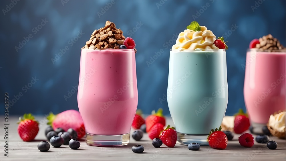Wall mural Milkshake Smoothie in cup. Many assorted different flavour Mockup template for artwork design - Wall murals