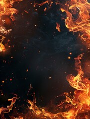 An illustration of a fire border on a burning black background. 