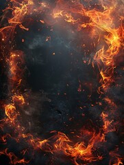 An illustration of a fire border on a burning black background. 