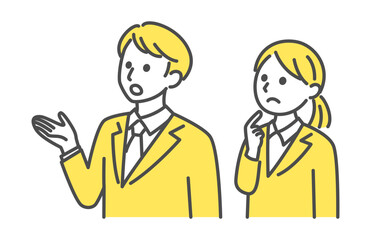 illustration of young man and woman in business suit