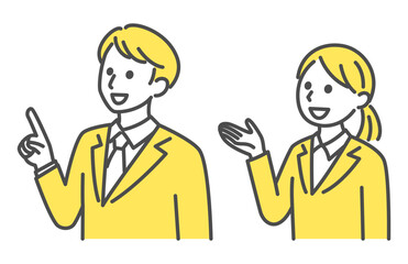 illustration of young man and woman in business suit