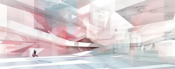 abstract background with geometrical architectural and usa map elements in pastel colors
