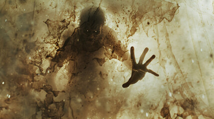 2. A scene showing a person with mutated hands and twisted fingers, floating in a grainy, blurred background with parts of the body cut off and out of frame, giving a bad anatomy feel