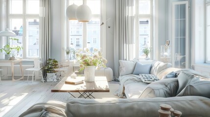 interior living room in Scandinavian clean look and light colors