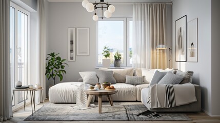 interior living room in Scandinavian clean look and light colors