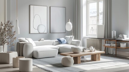 interior living room in Scandinavian clean look and light colors