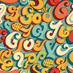 Seamless pattern of groovy typography and lettering, adding a touch of retro flair to your gift wrap, Generative AI