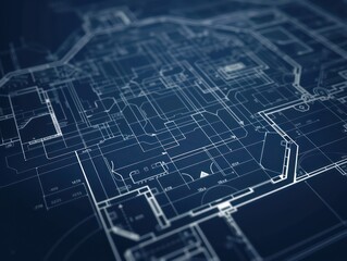 blueprint of a building construction site on a dark background 
