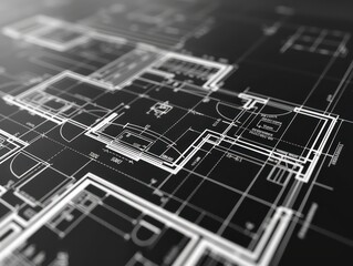 blueprint of a building construction site on a dark background 
