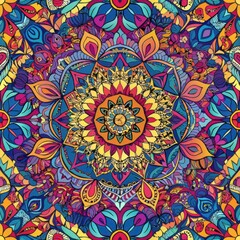 Seamless pattern of psychedelic mandalas and kaleidoscopic patterns, perfect for wrapping gifts for spiritual seekers, Generative AI