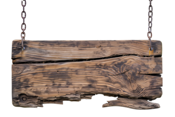 Vintage blank signboard with chain hanger isolated on transparent background