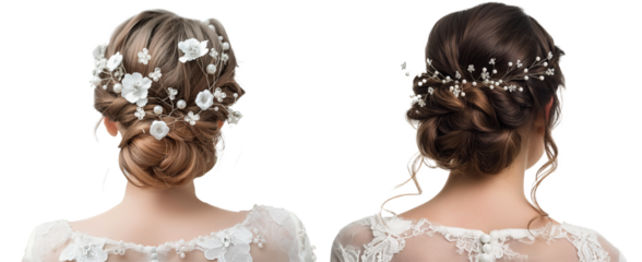 Back view of bride's hairstyle isolated on transparent background