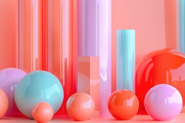 abstract geometric cylindrical objects and spheres with vivid colors
