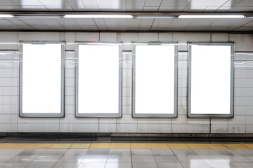 Vertical white billboard mock-up in a subway station