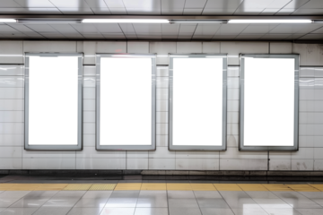 Vertical white billboard mock-up in a subway station