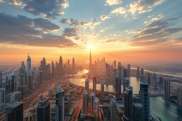 Obraz premium Image of Skyscrapers skyline in city business district, downtown