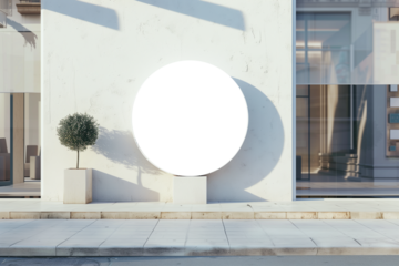 Circular store brand sign mock-up at the entrance