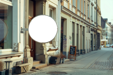 Circular store brand sign mock-up at the entrance