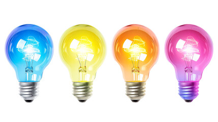 A colourful electric light bulb isolated on a transparent background