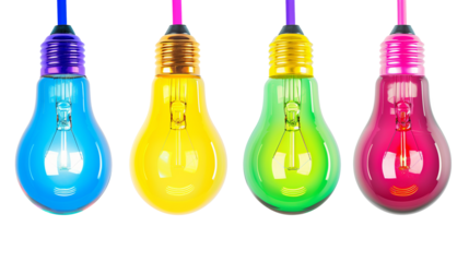 A colourful electric light bulb isolated on a transparent background
