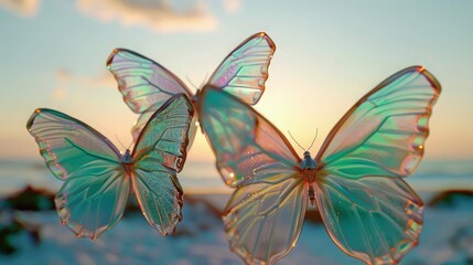 Visualize butterflies with glass-like wings that capture the warm hues 