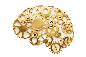 The human brain with mechanical gears isolated on a transparent background
