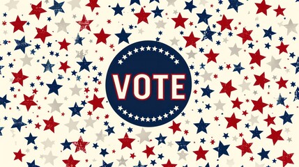 vote usa word illustrated poster with a ring of white stars on a light cream background
