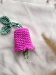 Handmade crochet tulip keychain. Bag charm or bag decor with tulips flower design.