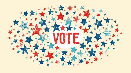 vote usa word illustrated poster with a ring of white stars on a light cream background
