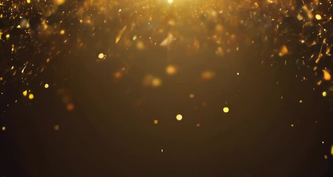 Abstract glittering gold background with shiny glossy sparkles. Gold particles and sequins and light bokeh	
